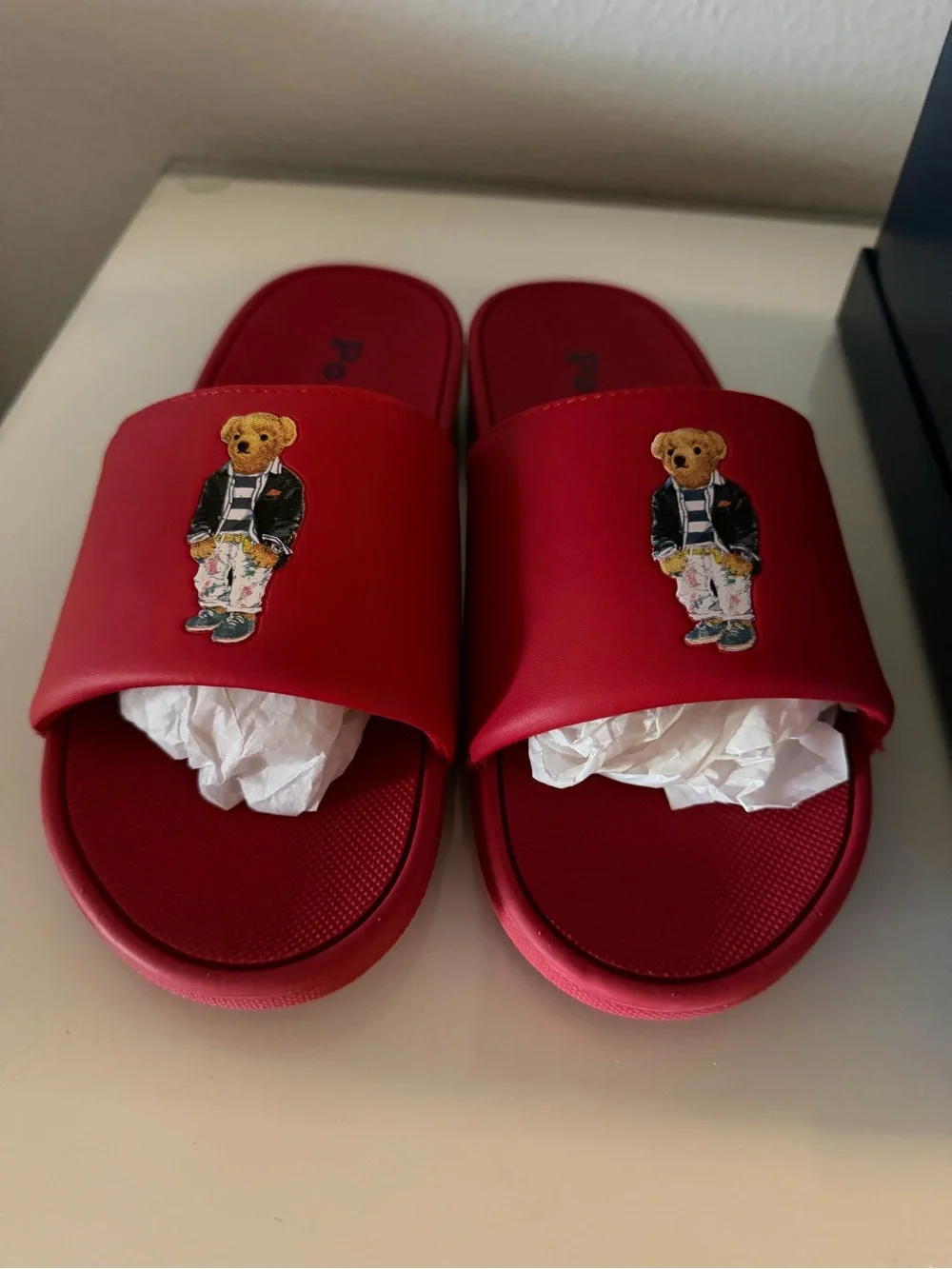 Polo Ralph Lauren Red Cayson Bear slides size 5